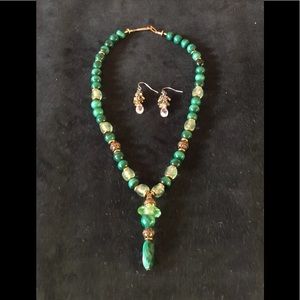 Malachite necklace with complimenting earrings.
